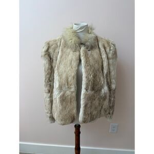 Vintage 1970s/80s Ivory Rabbit Fur Jacket Coat Made in Hong Kong